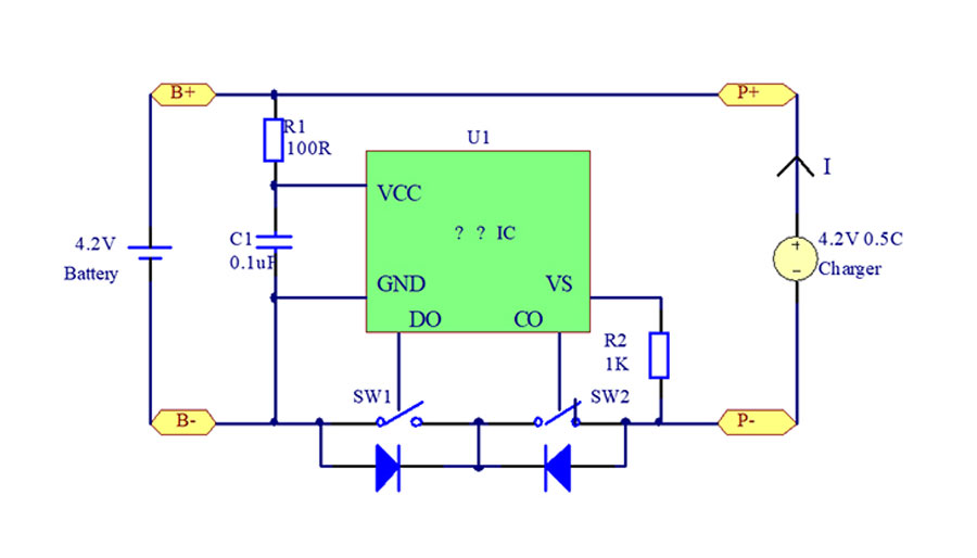 單顆聚合物鋰電池電芯保護(hù)板的原理