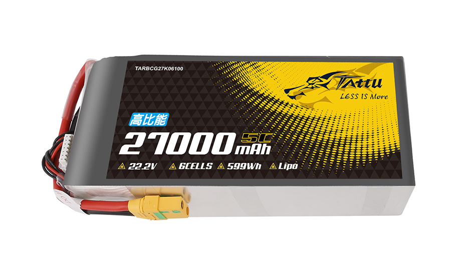 TATTU高比能27000mAh軟包無人機電池22.2V6S1P-XT90-S